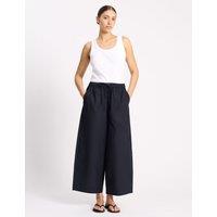 Albaray Pure Cotton Barrel Leg Ankle Grazer Trousers Navy