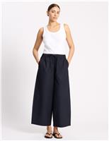 Albaray Pure Cotton Barrel Leg Ankle Grazer Trousers Navy