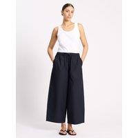 Albaray Pure Cotton Barrel Leg Ankle Grazer Trousers Navy