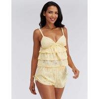 Boux Avenue Pure Cotton Broderie Tiered Cami Shortie Set Yellow