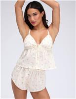 Boux Avenue Pure Cotton Ditsy Floral Cami Shortie Set Ivory Mix