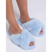 Boux Avenue Heart Embroidered Crossband Open Toe Slippers Blue Mix