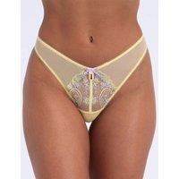 Boux Avenue Lisette Embroidered Mesh Thong Yellow Mix