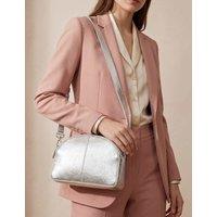 Jones Bootmaker Leather Metallic Cross Body Bag Silver