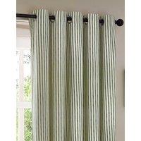 YARD Hebden Pure Cotton Striped Eyelet Curtains Dark Green Mix