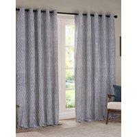 YARD Hebden Pure Cotton Striped Eyelet Curtains Navy Mix