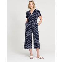 Finery London Spot Print Tie Detail Cropped Jumpsuit Navy Mix