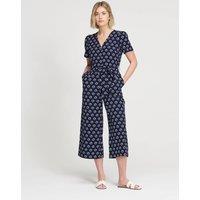 Finery London Spot Print Tie Detail Cropped Jumpsuit Navy Mix