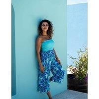 Pour Moi Anna Strapless Shirred Bodice Crop Leg Woven Beach Jumpsuit Aqua Mix