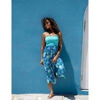 Pour Moi Anna Strapless Shirred Bodice Crop Leg Woven Beach Jumpsuit Aqua Mix
