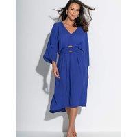 Pour Moi Crinkle Ring Front Midi Kaftan Beach Dress Blue