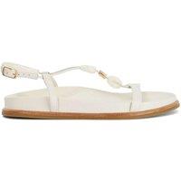 Dune London Leather Ankle Strap Flat Sandals White