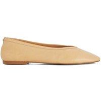 Dune London Leather Flat Round Toe Ballet Pumps Camel