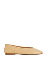 Dune London Leather Flat Round Toe Ballet Pumps Camel