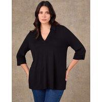 Live Unlimited London Jersey Polo Collar Blouse Black
