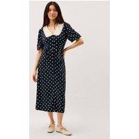 Monsoon Jersey Polka Dot Collared Midi Shirt Dress Navy Mix