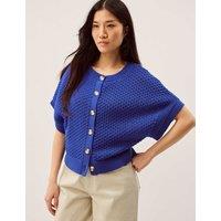 Monsoon Pure Cotton Textured Half Sleeve Cardigan Dark Blue