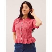 Monsoon Ruffle Knit Textured Button Front Cardigan Pink