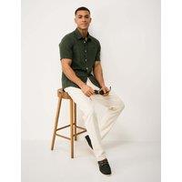 Crew Clothing Regular Fit Linen and Cotton Short Sleeve Shirt Dark Green
