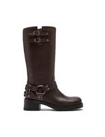 Steve Madden Leather Block Heel Square Toe Boots Brown