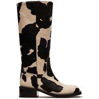 Steve Madden Riggs Leather Cow Print Knee High Boots Black Mix