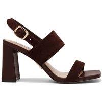 Steve Madden Wendie 015 Suede Ankle Strap Block Heel Sandals Dark Brown