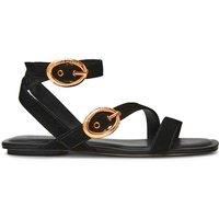 Steve Madden Karmin Leather Buckle Flat Gladiator Sandals Black