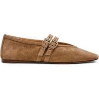 Steve Madden Lydia Leather Buckle Flat Pumps Beige