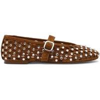 Steve Madden Rerun Suede Embellished Flat Pumps Brown
