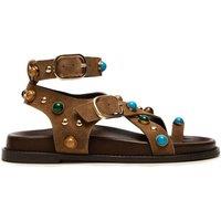 Steve Madden Leather Studded Ankle Strap Flat Sandals Brown