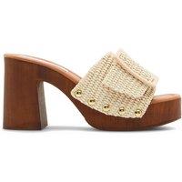 Steve Madden Marlena Raffia Block Heel Sliders Beige