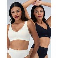 Boux Avenue 2 Pack Rib Ruched Non Wired Bralettes White/Black