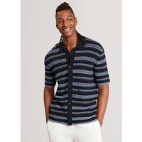 Ted Baker Pure Cotton Striped Short Sleeve Knitted Shirt Navy