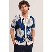 Ted Baker Floral Short Sleeve Knitted Shirt with Wool Dark Blue