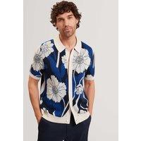 Ted Baker Floral Short Sleeve Knitted Shirt with Wool Dark Blue