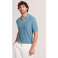 Ted Baker Textured Open Neck Knitted Polo Shirt Light Blue