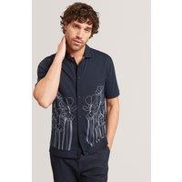Ted Baker Pure Cotton Embroidered Short Sleeve Shirt Navy