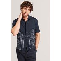 Ted Baker Pure Cotton Embroidered Short Sleeve Shirt Navy