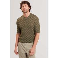Ted Baker Textured Geometric Open Stitch Polo Shirt Khaki