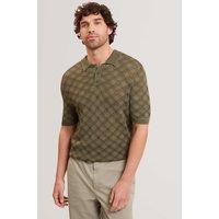 Ted Baker Textured Geometric Open Stitch Polo Shirt Khaki
