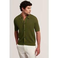 Ted Baker Pure Cotton Crochet Polo Shirt Khaki