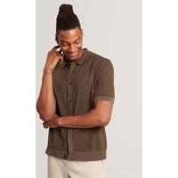 Ted Baker Textured Button Through Knitted Polo Shirt Dark Brown