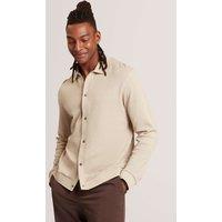 Ted Baker Pure Cotton Knitted Long Sleeve Polo Shirt Taupe