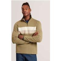 Ted Baker Modal Blend Jersey Striped Half Zip Sweatshirt Khaki