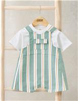 2 Piece Cotton Rich Striped Dungaree Outfit (0-3 Years)