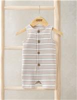 Mamas & Papas Pure Cotton Striped Ribbed Romper (0-12 Months) Blue