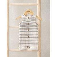 Mamas & Papas Pure Cotton Striped Ribbed Romper (0-12 Months) Blue