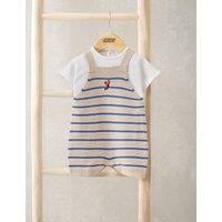Mamas & Papas 2 Piece Pure Cotton Knitted Dungaree Outfit (0-18 Months) Blue