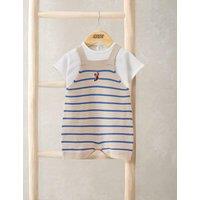 Mamas & Papas 2 Piece Pure Cotton Knitted Dungaree Outfit (0-18 Months) Blue