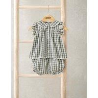 Mamas & Papas 2 Piece Pure Cotton Check Top & Bottom Set (0-3 Years) Green